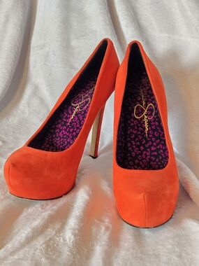 Jessica Simpson Vibrant Orange Suede Platform Pumps